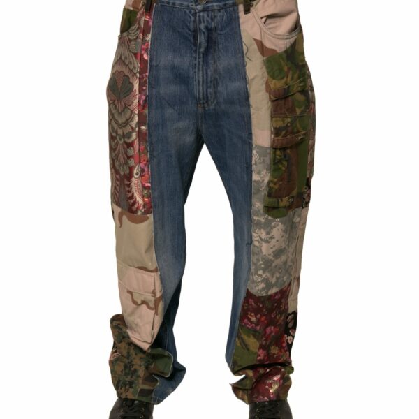 Dolce & Gabbana Blue Patchwork Cotton Straight Denim Jeans