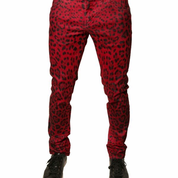Dolce & Gabbana Red Leopard Cotton Stretch Skinny Denim Jeans