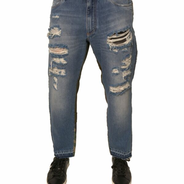 Dolce & Gabbana Blue Tattered Straight Cropped Denim Jeans