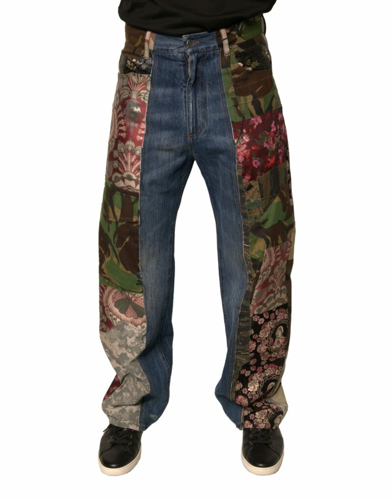 Dolce & Gabbana Blue Patchwork Cotton Straight Denim Jeans - Image 2
