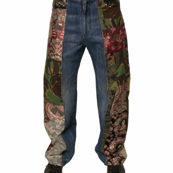 Dolce & Gabbana Blue Patchwork Cotton Straight Denim Jeans