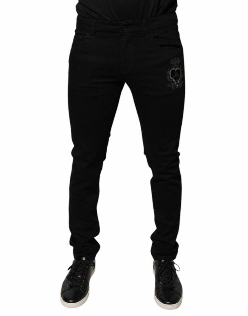 Dolce & Gabbana Black DG Crown Logo Cotton Skinny Denim Jeans - Image 2