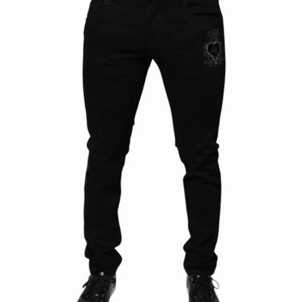 Dolce & Gabbana Black DG Crown Logo Cotton Skinny Denim Jeans