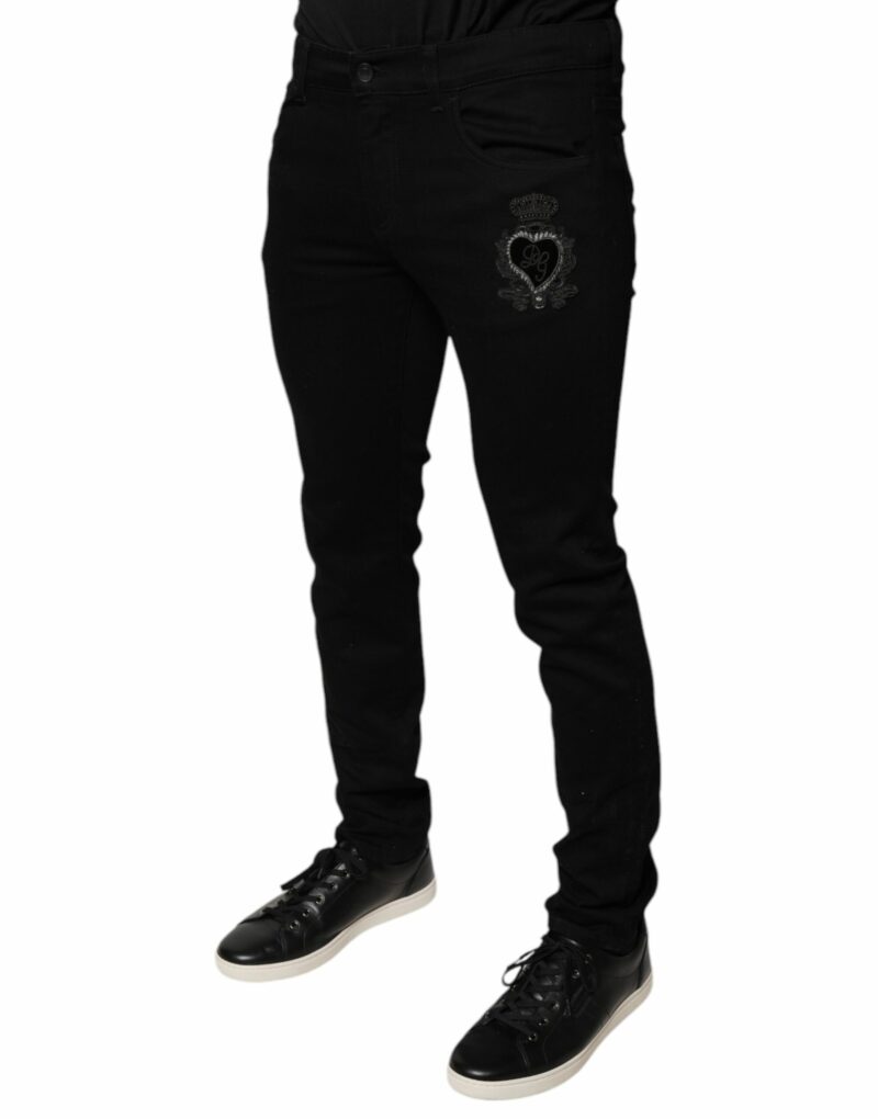 Dolce & Gabbana Black DG Crown Logo Cotton Skinny Denim Jeans - Image 3