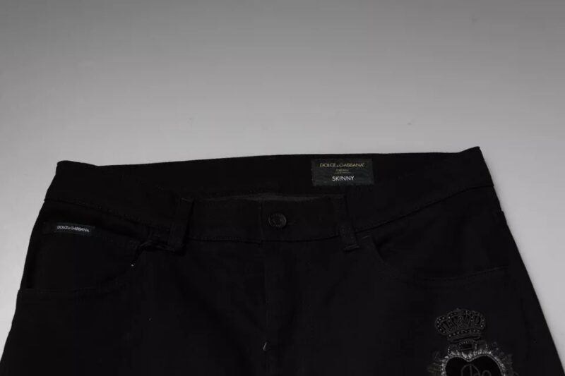 Dolce & Gabbana Black DG Crown Logo Cotton Skinny Denim Jeans - Image 5
