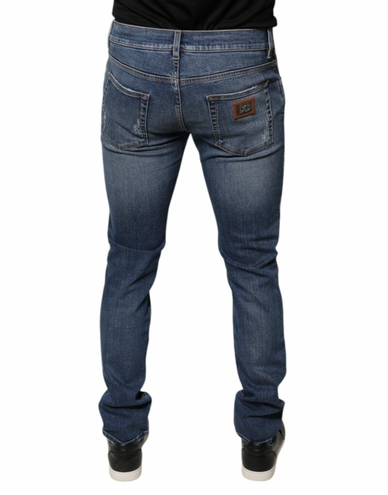 Dolce & Gabbana Blue Tattered Cotton Stretch Skinny Denim Jeans - Image 4