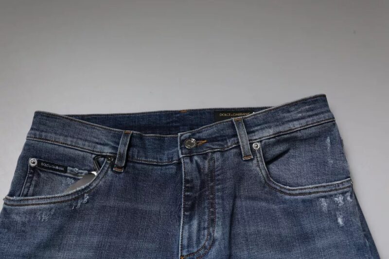 Dolce & Gabbana Blue Tattered Cotton Stretch Skinny Denim Jeans - Image 5