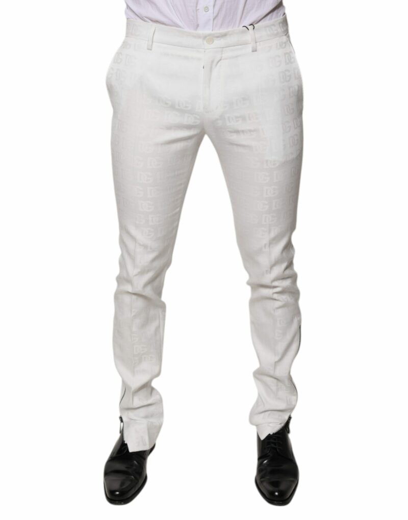 Dolce & Gabbana White Cotton Tapered Formal Dress Pants - Image 2