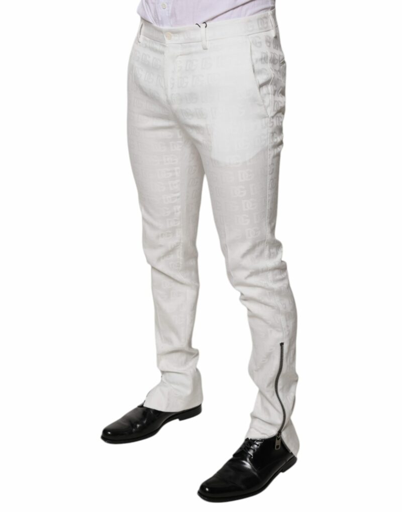 Dolce & Gabbana White Cotton Tapered Formal Dress Pants - Image 3