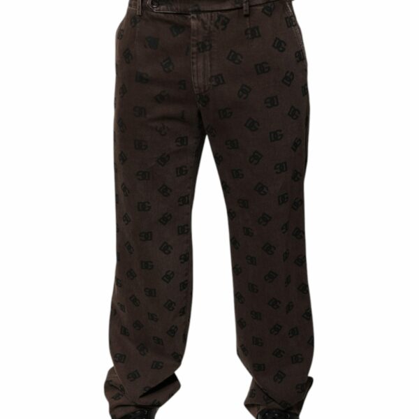Dolce & Gabbana Brown Logo Cotton Straight Denim Jeans