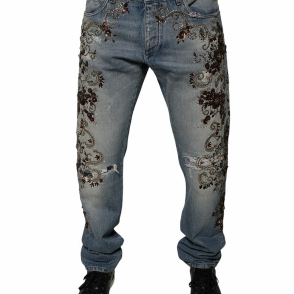 Dolce & Gabbana Light Blue Embroidered Skinny Denim Jeans