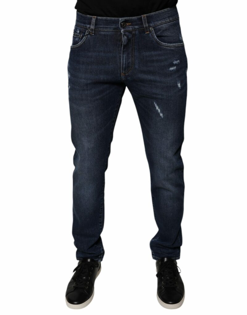 Dolce & Gabbana Dark Blue Cotton Logo Skinny Denim Jeans - Image 2