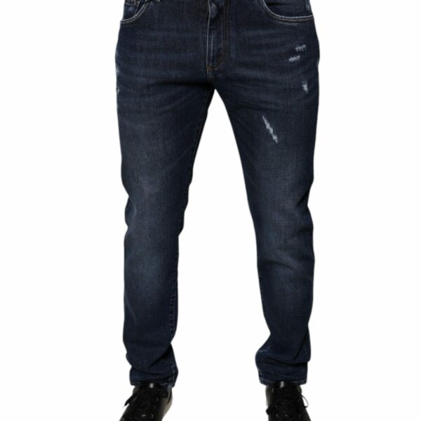 Dolce & Gabbana Dark Blue Cotton Logo Skinny Denim Jeans