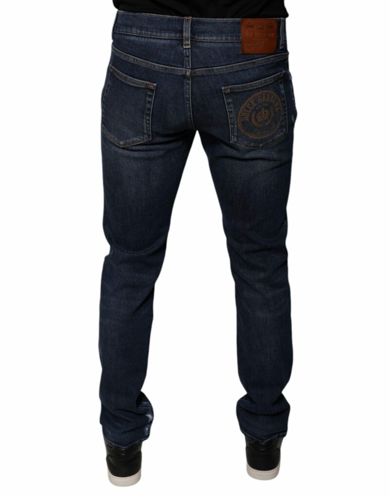 Dolce & Gabbana Dark Blue Cotton Logo Skinny Denim Jeans - Image 4