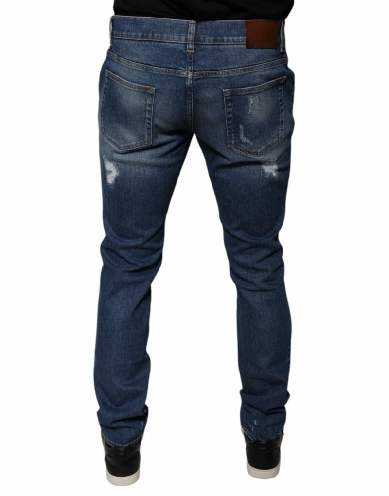 Dolce & Gabbana Blue Cotton Tattered Skinny Denim Jeans - Image 4
