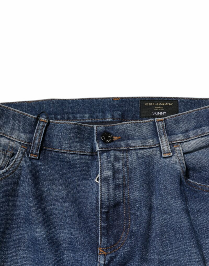 Dolce & Gabbana Blue Cotton Tattered Skinny Denim Jeans - Image 5