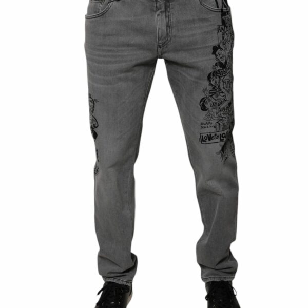 Dolce & Gabbana Gray Graphic Print Cotton Skinny Denim Jeans