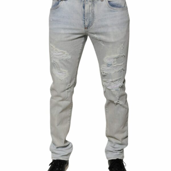 Dolce & Gabbana Light Blue Cotton Blend Tattered Skinny Denim Jeans