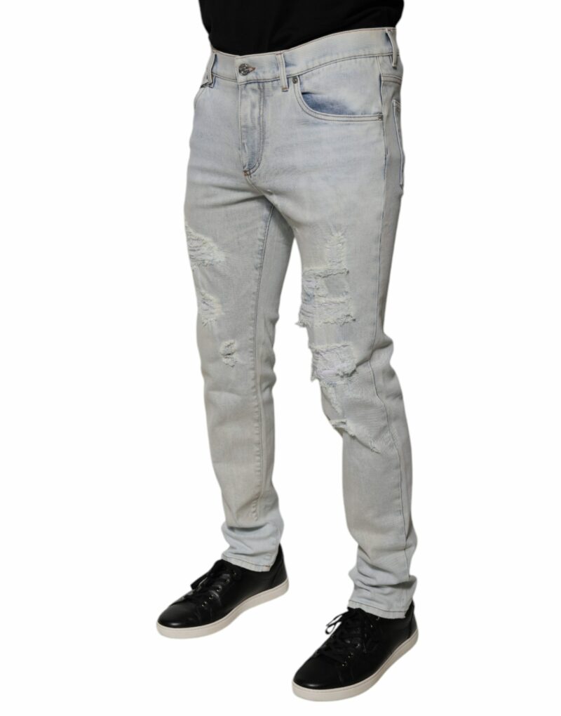 Dolce & Gabbana Light Blue Cotton Blend Tattered Skinny Denim Jeans - Image 3