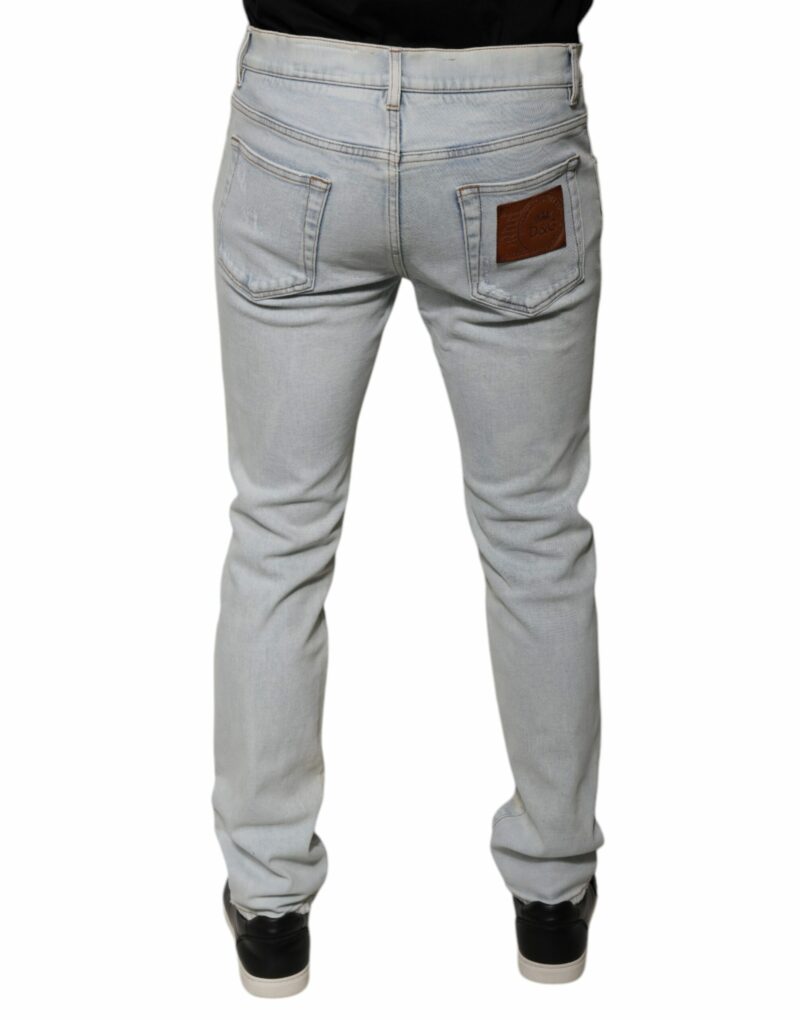 Dolce & Gabbana Light Blue Cotton Blend Tattered Skinny Denim Jeans - Image 4