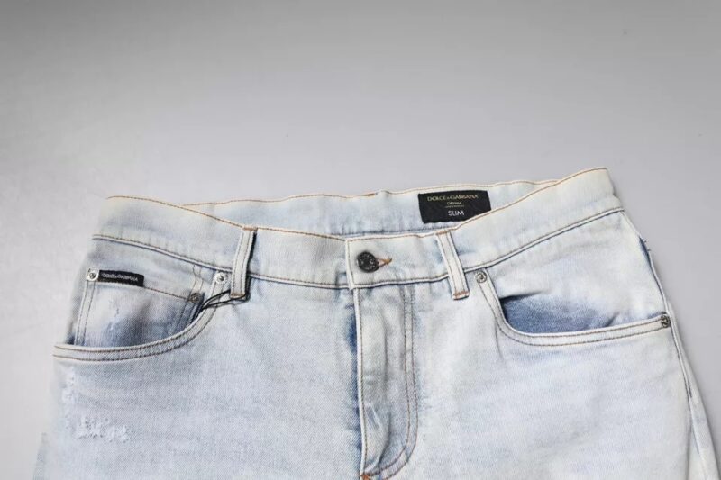 Dolce & Gabbana Light Blue Cotton Blend Tattered Skinny Denim Jeans - Image 6