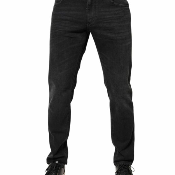 Dolce & Gabbana Black Cotton Logo Plaque Regular Denim Jeans