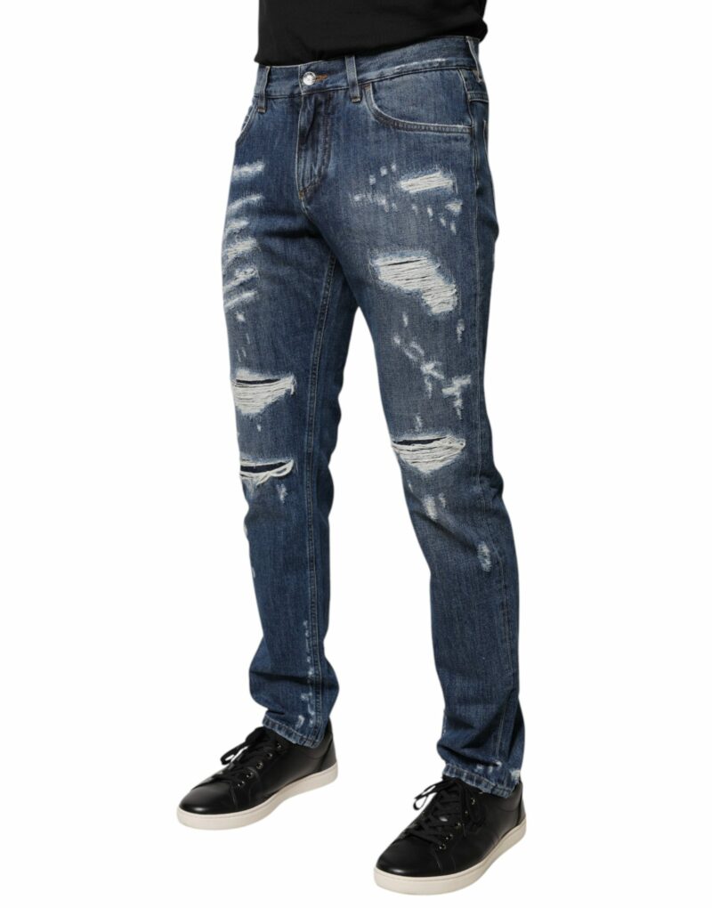 Dolce & Gabbana Blue Cotton Tattered Skinny Denim Jeans - Image 3