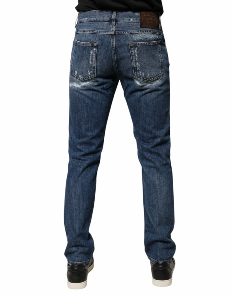 Dolce & Gabbana Blue Cotton Tattered Skinny Denim Jeans - Image 4