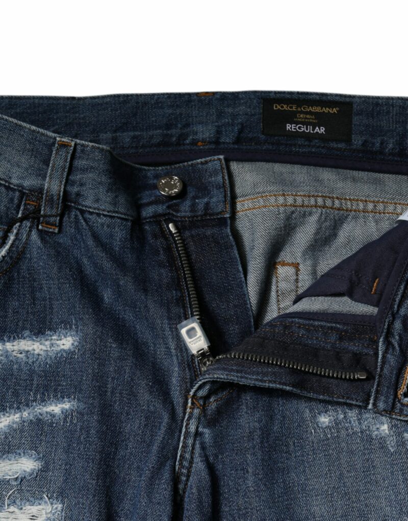 Dolce & Gabbana Blue Cotton Tattered Skinny Denim Jeans - Image 5