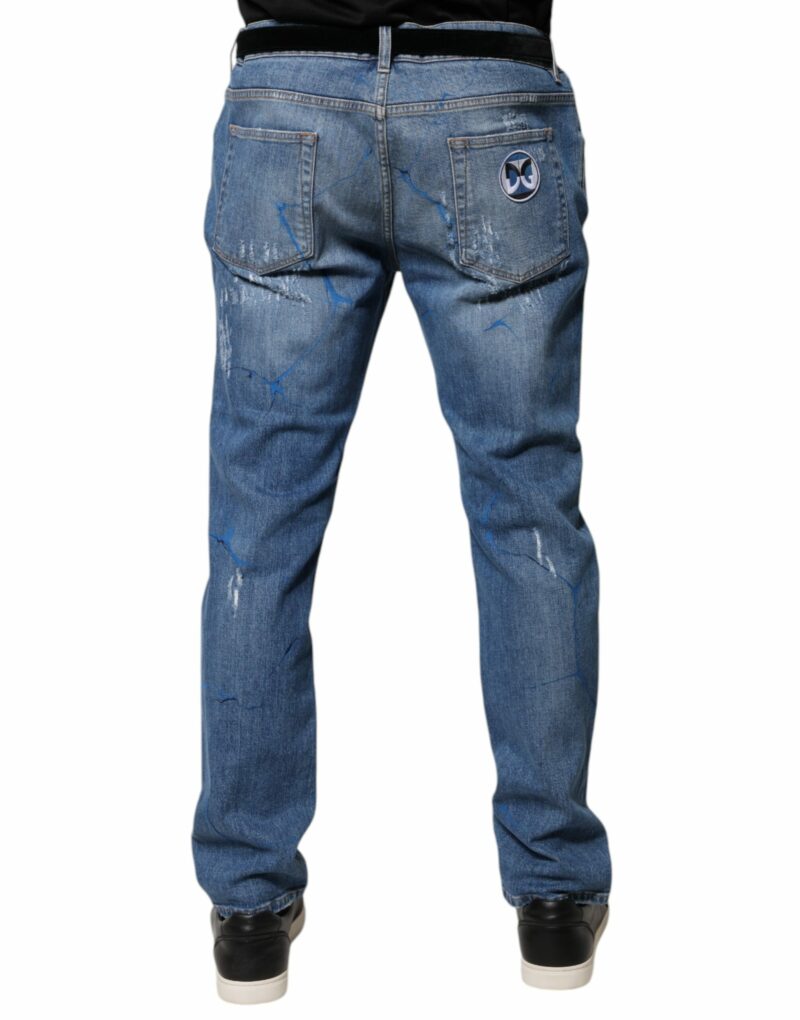 Dolce & Gabbana Blue Cotton Stretch Tattered Skinny Denim Jeans - Image 4