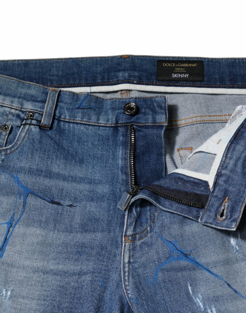 Dolce & Gabbana Blue Cotton Stretch Tattered Skinny Denim Jeans - Image 5