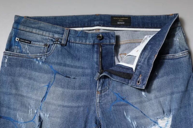 Dolce & Gabbana Blue Cotton Stretch Tattered Skinny Denim Jeans - Image 6