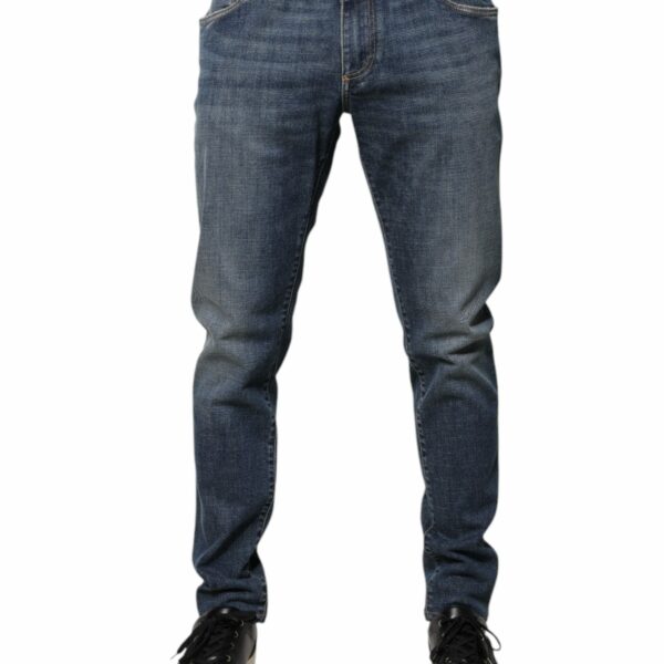 Dolce & Gabbana Blue Logo Plaque Cotton Skinny Denim Jeans
