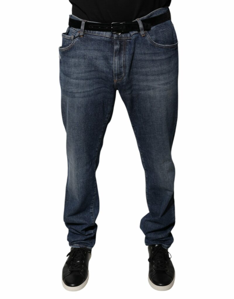 Dolce & Gabbana Dark Blue Cotton Logo Skinny Denim Jeans - Image 2