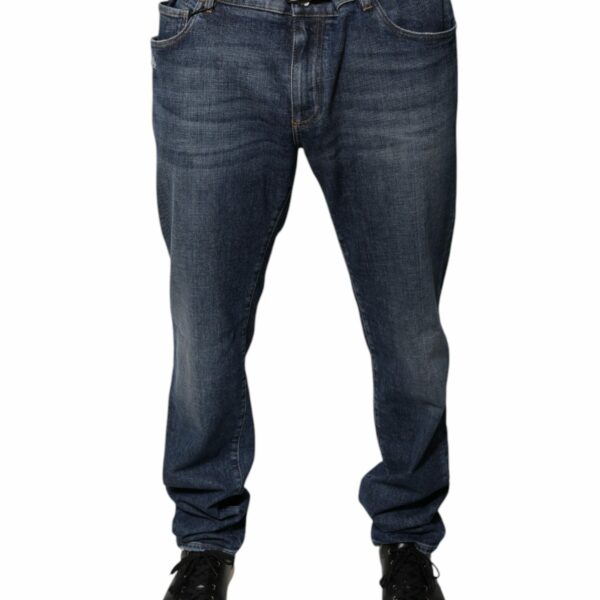 Dolce & Gabbana Dark Blue Cotton Logo Skinny Denim Jeans