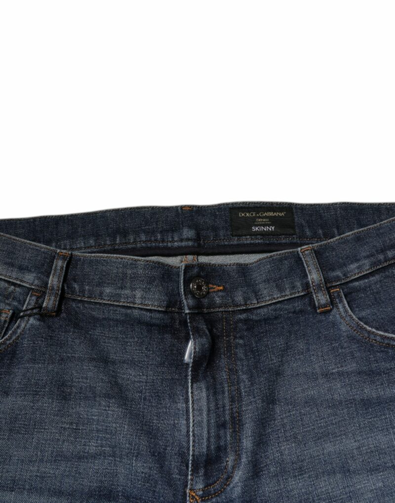 Dolce & Gabbana Dark Blue Cotton Logo Skinny Denim Jeans - Image 5