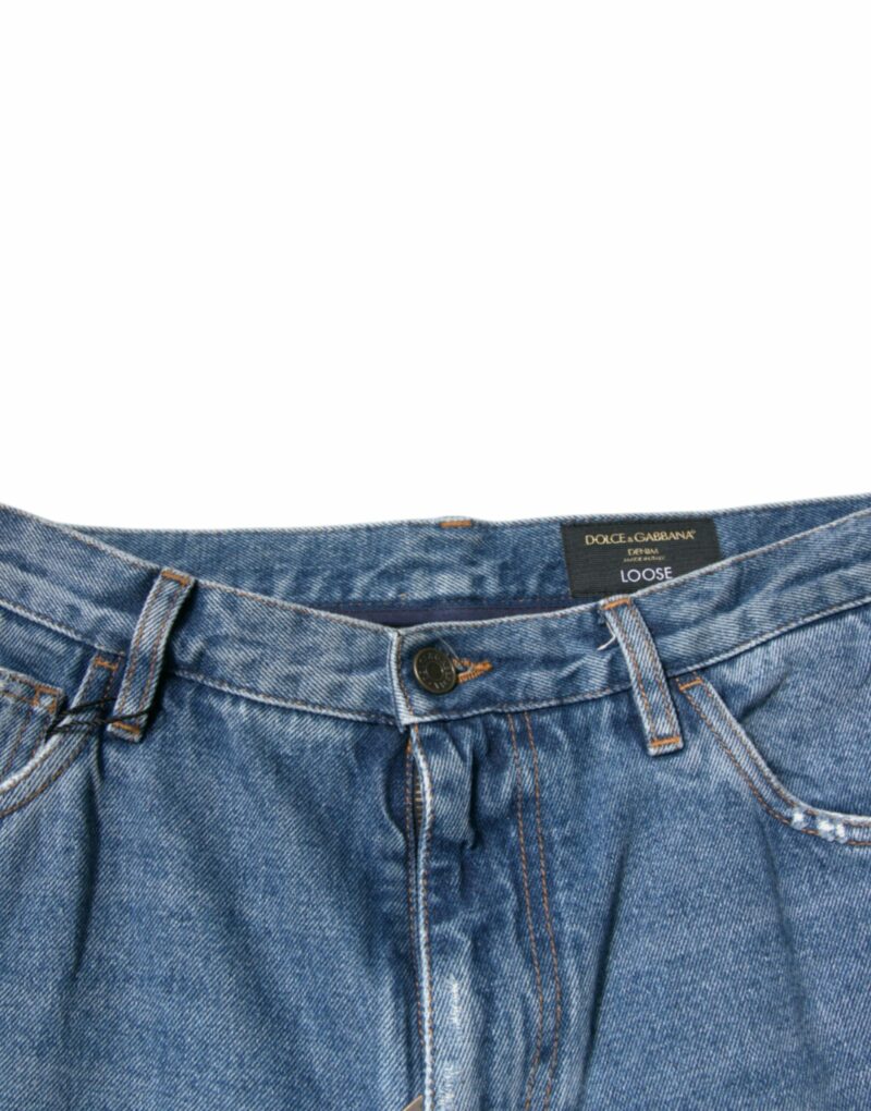 Dolce & Gabbana Blue Cotton Logo Men Loose Denim Jeans - Image 5