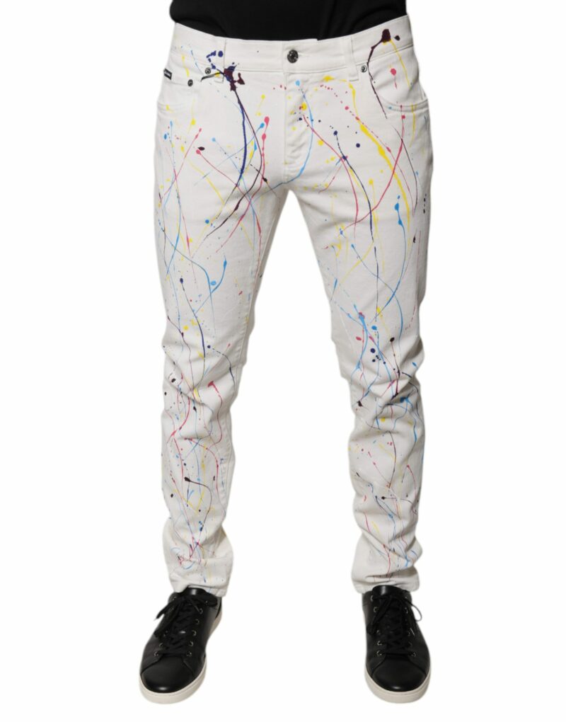 Dolce & Gabbana White Color Splash Print Skinny Denim Jeans - Image 2