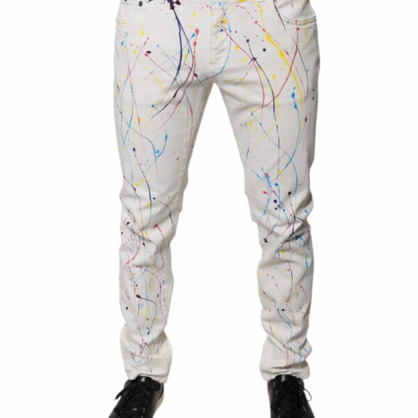 Dolce & Gabbana White Color Splash Print Skinny Denim Jeans