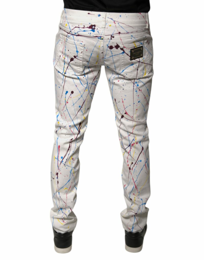 Dolce & Gabbana White Color Splash Print Skinny Denim Jeans - Image 4