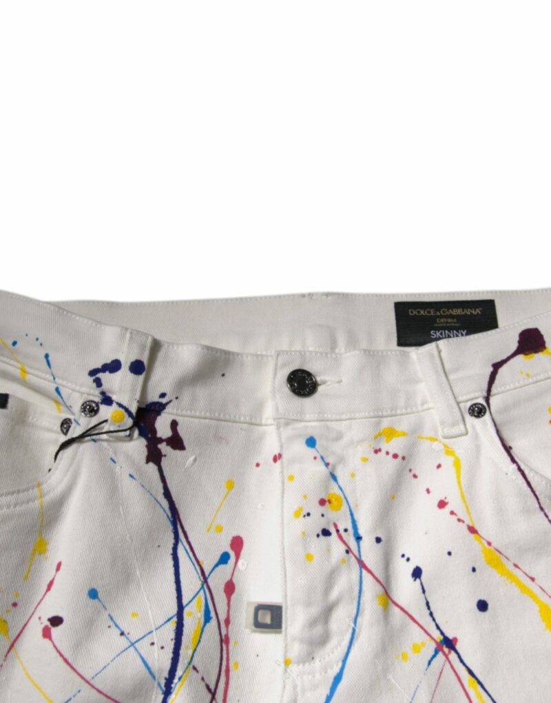 Dolce & Gabbana White Color Splash Print Skinny Denim Jeans - Image 5