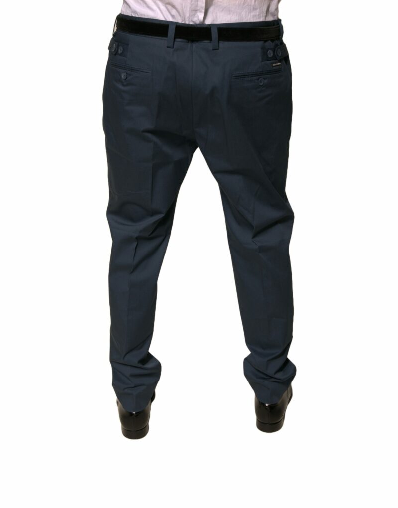 Dolce & Gabbana Dark Blue Cotton Stretch Skinny Men Dress Pants - Image 4