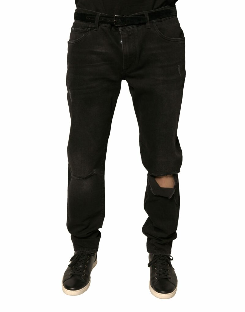 Dolce & Gabbana Black Ripped Logo Cotton Skinny Denim Jeans - Image 2