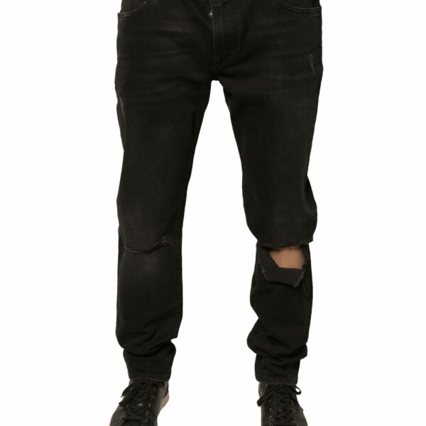 Dolce & Gabbana Black Ripped Logo Cotton Skinny Denim Jeans