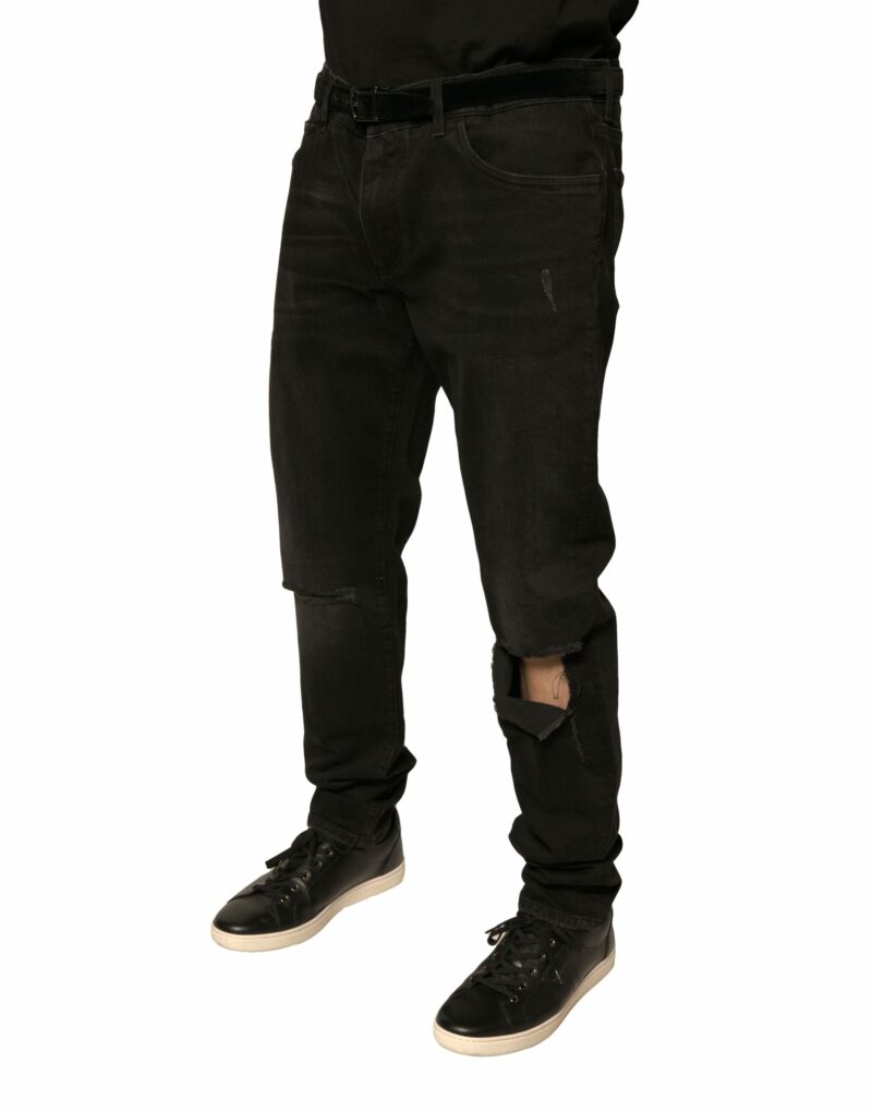 Dolce & Gabbana Black Ripped Logo Cotton Skinny Denim Jeans - Image 3