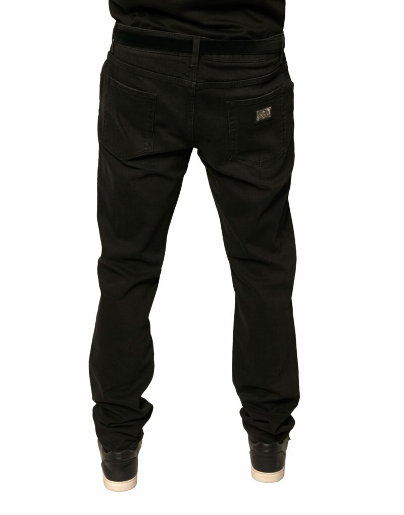 Dolce & Gabbana Black Ripped Logo Cotton Skinny Denim Jeans - Image 4