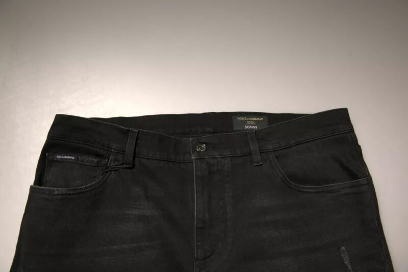 Dolce & Gabbana Black Ripped Logo Cotton Skinny Denim Jeans - Image 5