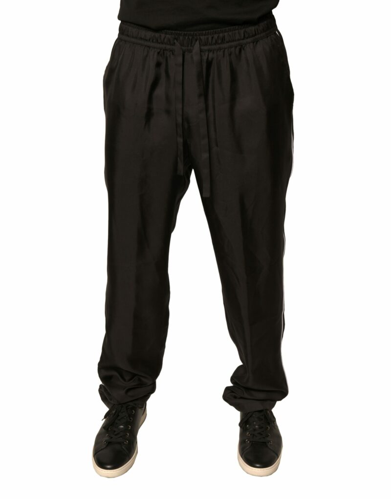 Dolce & Gabbana Black DG Logo Silk Jogger Sweatpants Pants - Image 2