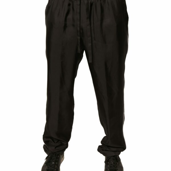 Dolce & Gabbana Black DG Logo Silk Jogger Sweatpants Pants