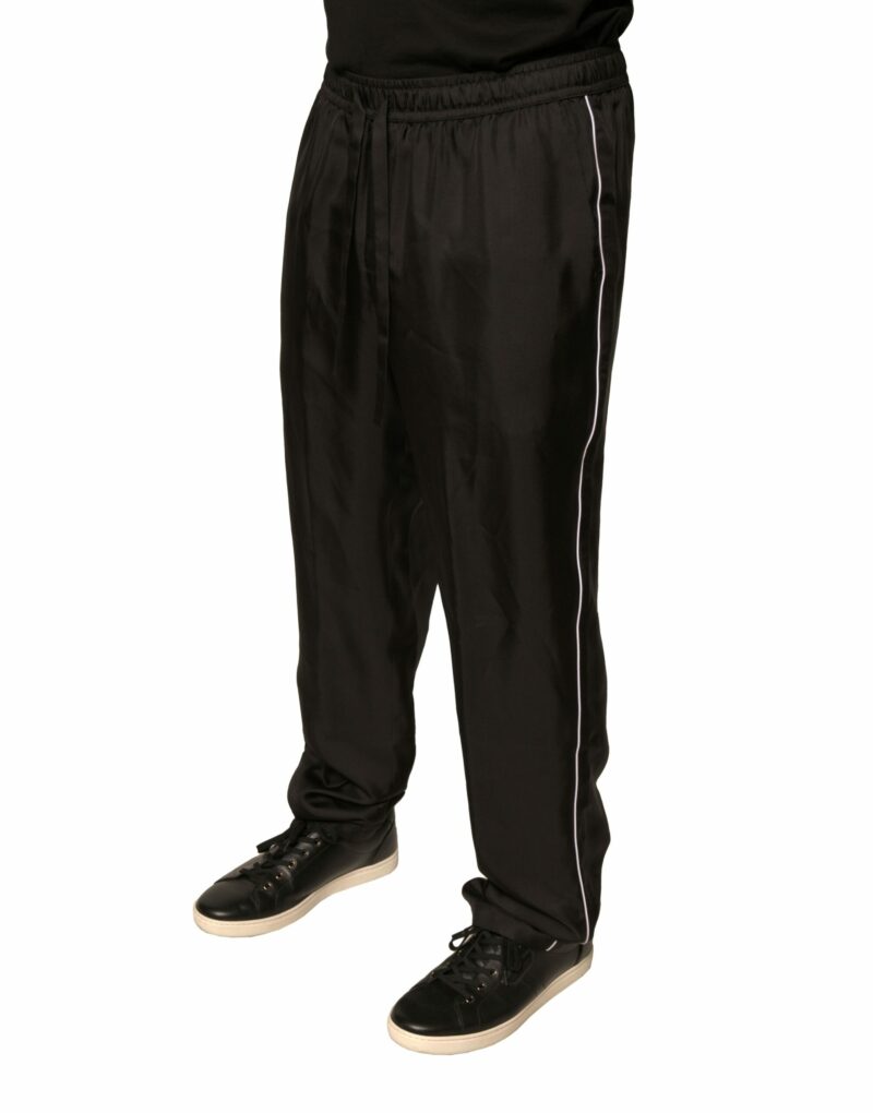 Dolce & Gabbana Black DG Logo Silk Jogger Sweatpants Pants - Image 3